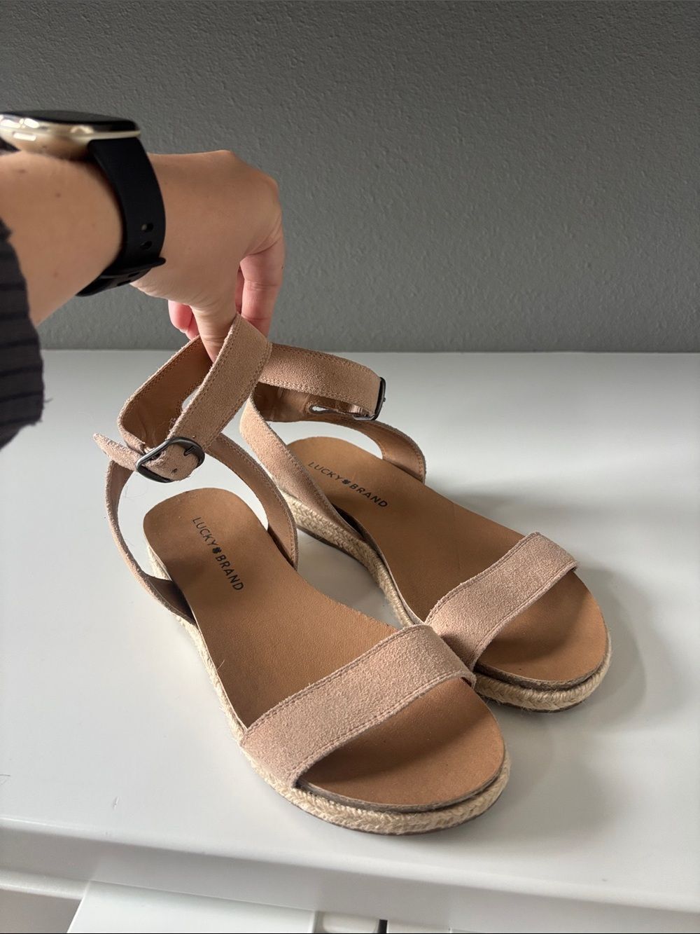 Lucky Brand Beige/Tan Espadrille Ankle Strap Sandals
